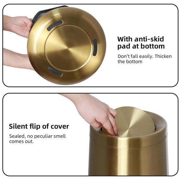 2.6 Gal. Gold Metal Trash Can with Flip Cover HP01WCJV - The