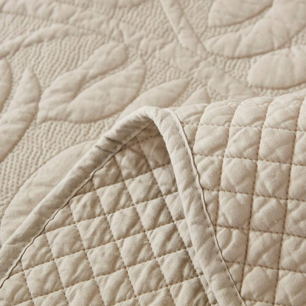 Khaki Beige Twin Cotton Reversible Quilt Set