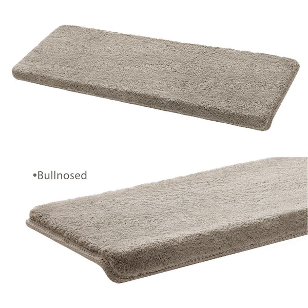 Cream Gray 9.5 in. x 30 in. x 1.2 in. Bullnose Plush Carpet Stair Tread Cover Tape Free Non-slip Set of 7
