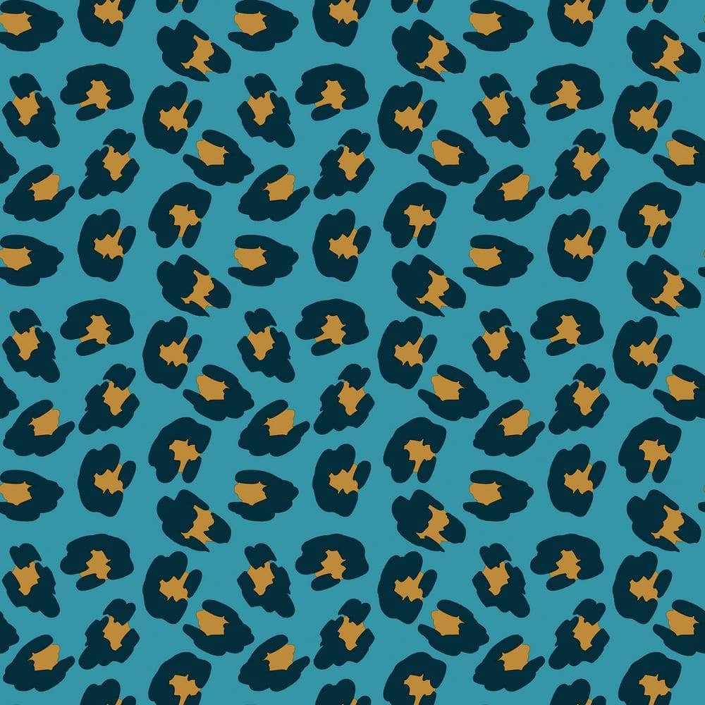 Into The Wild Blue Metallic Leopard Print Non-Pasted Non-Woven Paper Wallpa