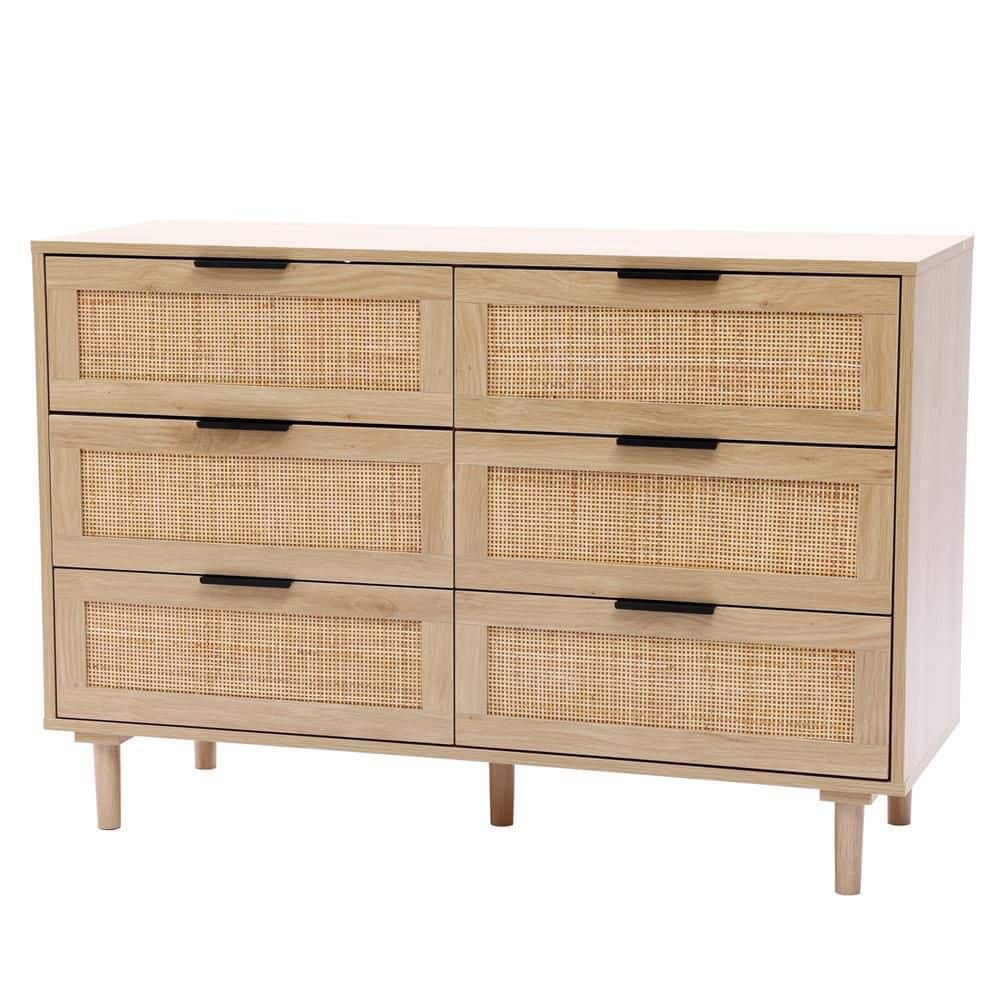 Light Oak Woodgrain Mid-Century Modern 6-Drawer Dresser