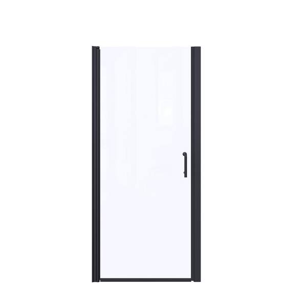 JimsMaison 34 in. W x 72 in. H Sliding SemiFrameless Shower Door in Matte Black with Clear
