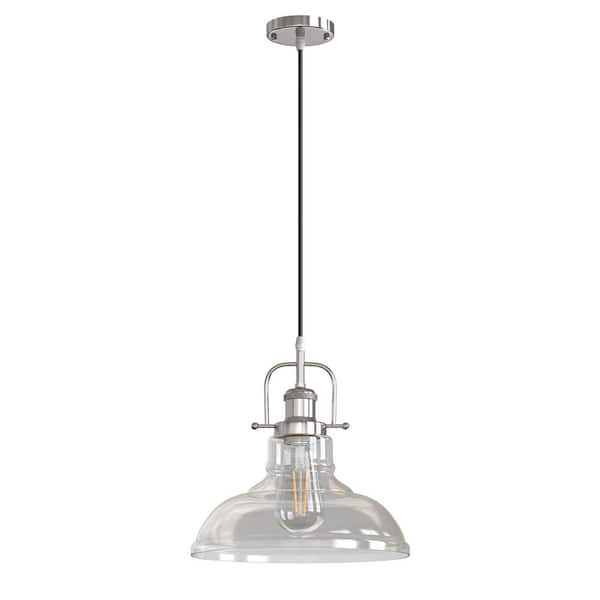 Briignite Brushed Nickel Modern Farmhouse 60-Watt 1-Light Mini Pendant Light with Clear Glass Shade