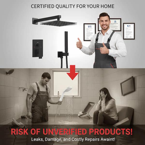 Single Handle 3-Spray Shower Faucet 2.5 GPM with Adjustable Flow Rate in Matte Black