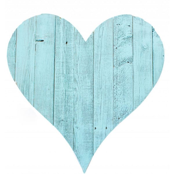 HomeRoots 18 in. Turquoise Rustic Farmhouse Turquoise Wooden Heart ...