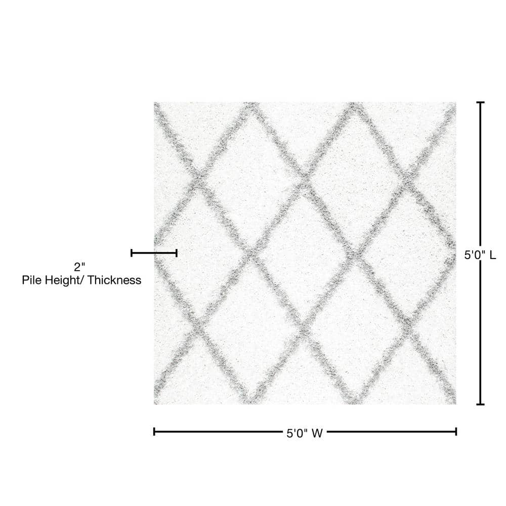 Plush White Geometric Shag 63" Square Area Rug
