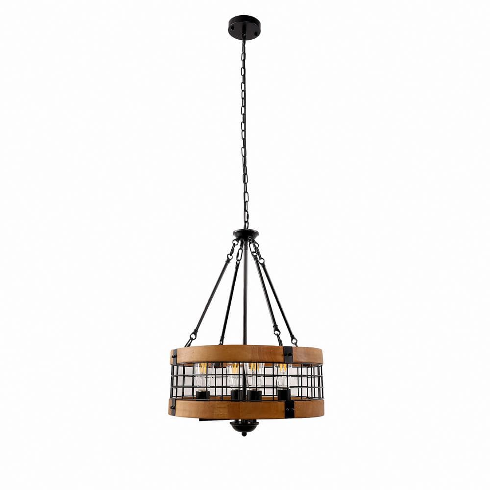 Briignite 4-Light Black and Brown Metal Drum Chandelier for