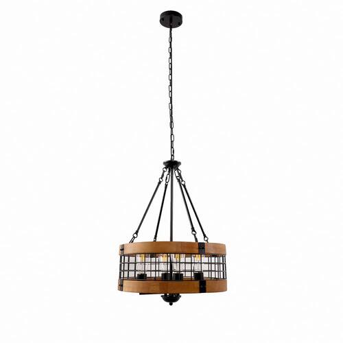 フー 4-Light Black and Brown Metal Drum Chandelier for Kitchen