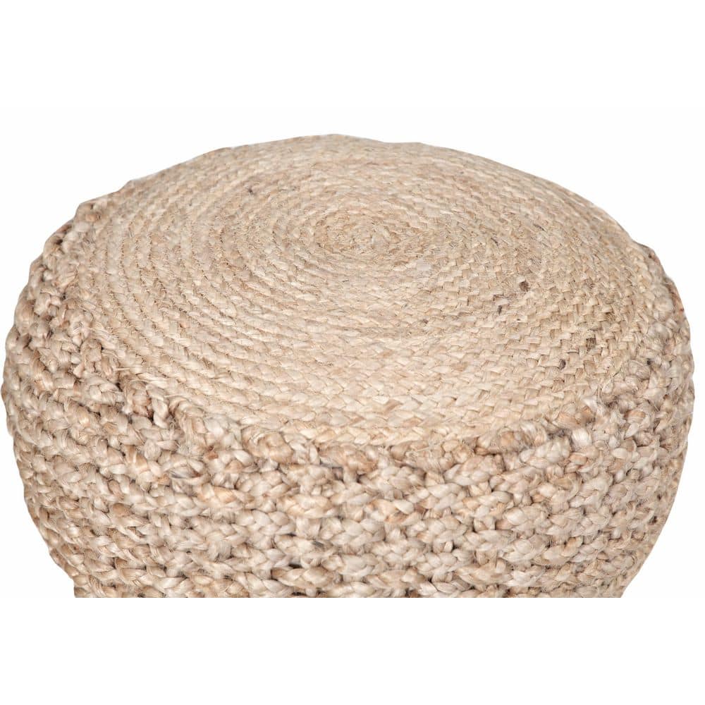 Natural Jute Round Pouf with Braided Design, 20"