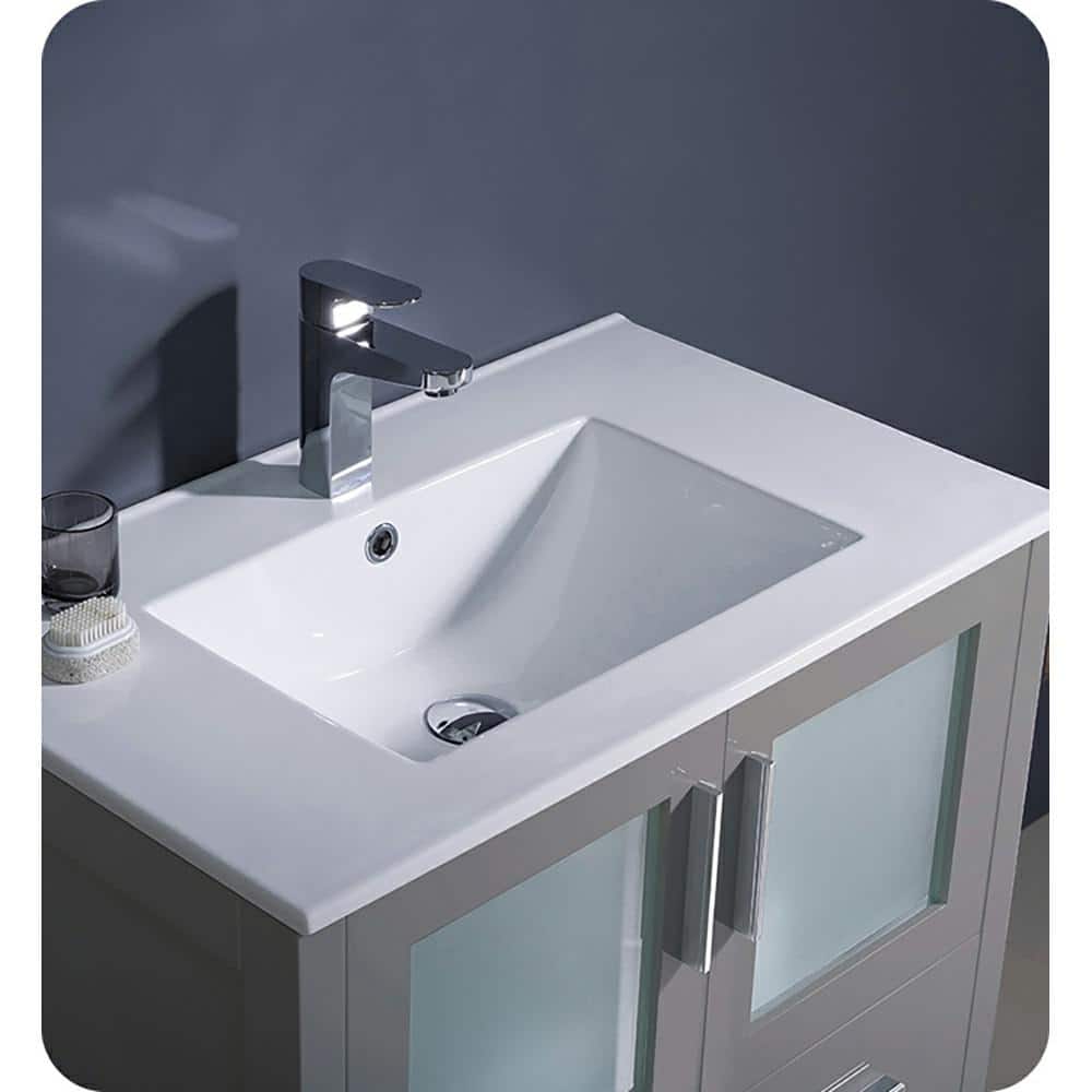 Gray Engineered Wood Freestanding Single Sink Vanity Base with Frosted Glass Doors