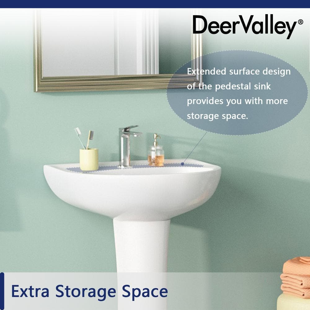 White Ceramic U-Shaped Pedestal Bathroom Sink with Overflow