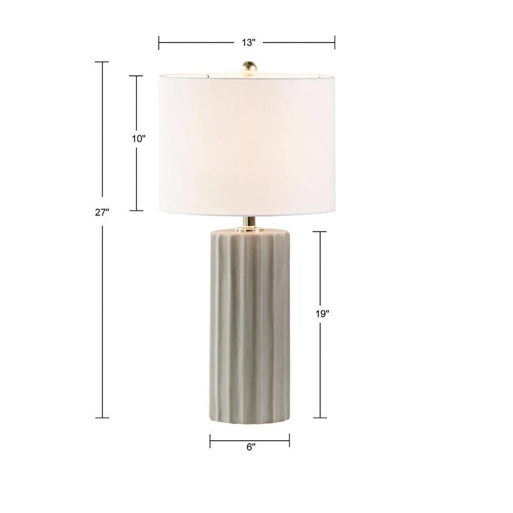 Gray Ribbed Ceramic Table Lamp with White Drum Shade