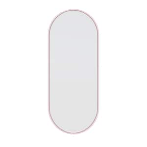 16 in. W x 40 in. H Framed Oval Bathroom Vanity Mirror in Pink
