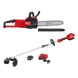 M18 FUEL 14 in. 18V Brushless Electric Battery Chainsaw & String Trimer, 8AH  & Charger Combo Kit (2-Tool)