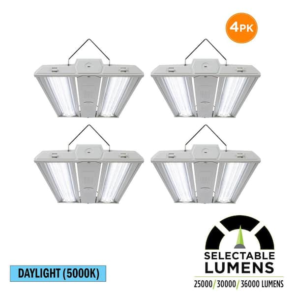 4-Pack 2.3 ft. 1000-Watt Equivalent Linear White LED High Bay Light Adjustable Beam Selectable Lumens 5000K Daylight
