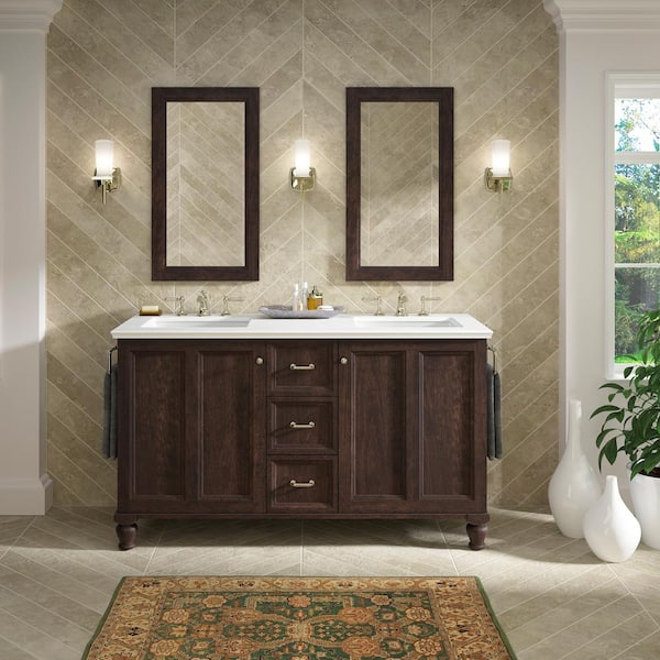 KOHLER Damask 60 in. W x 21.9 in. D x 34.5 in. H Bathroom Vanity Cabinet without Top in Claret Suede