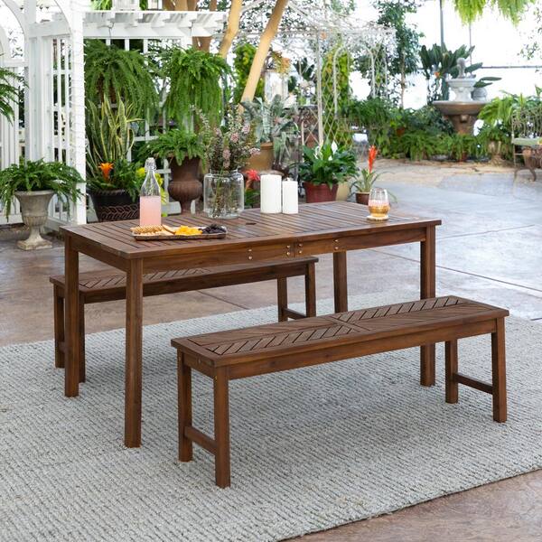 Walker Edison Furniture Company Chevron Dark Brown 3-Piece Wood Outdoor Patio Dining Set