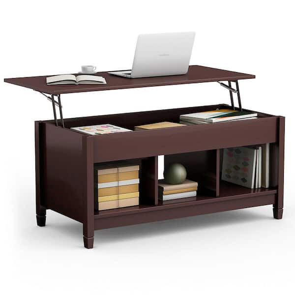 Costway 41 in. Length Brown 24.5 in. Rectangle Wood Coffee Table with Lift Top