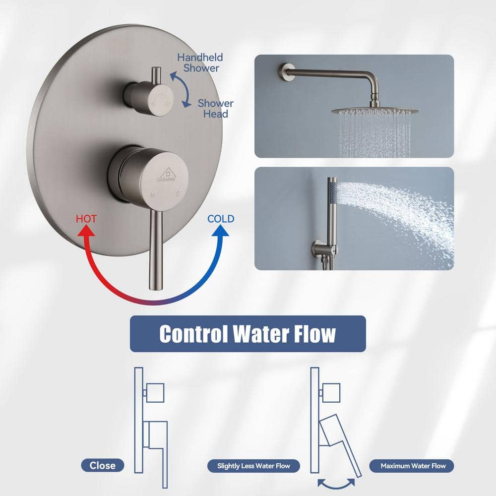 Brushed Nickel 10-Inch Rain Shower System with Handheld Spray