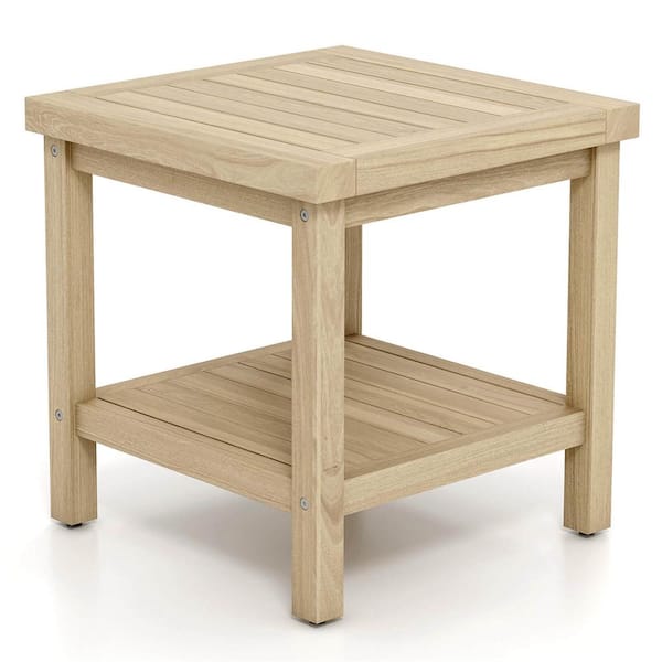 Costway 1-piece 20 in. Natural Teak Wood Outdoor End Table