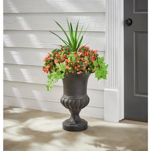 15.5 in. Orland Large Aged Charcoal Stone Fiberglass Urn Planter (15.5 in. D x 21 in. H)