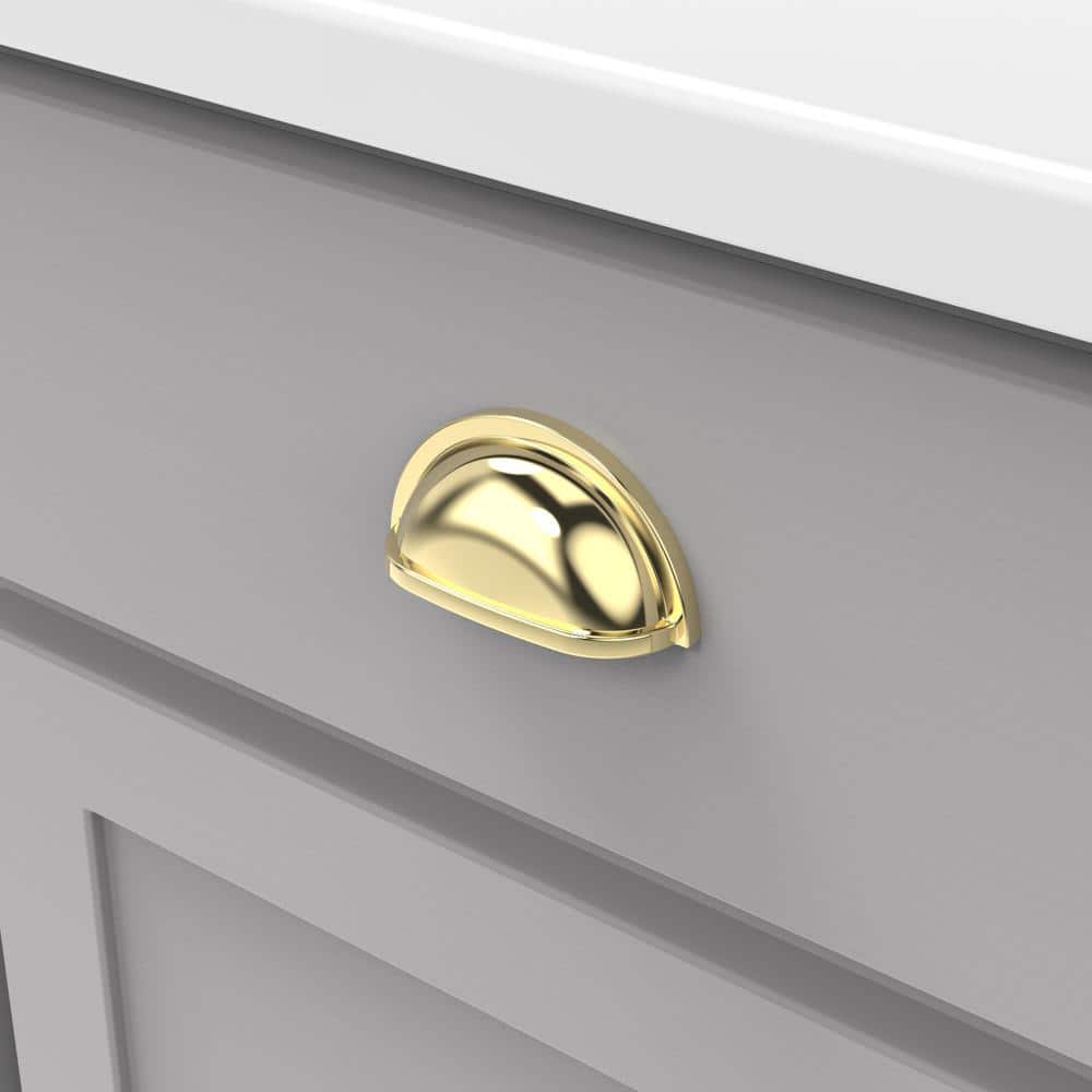 Polished Brass Cup Pulls with Mounting Hardware, 10-Pack