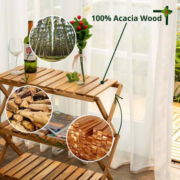 Rectangular 3 Tier Acacia Wood Rack Natural Color