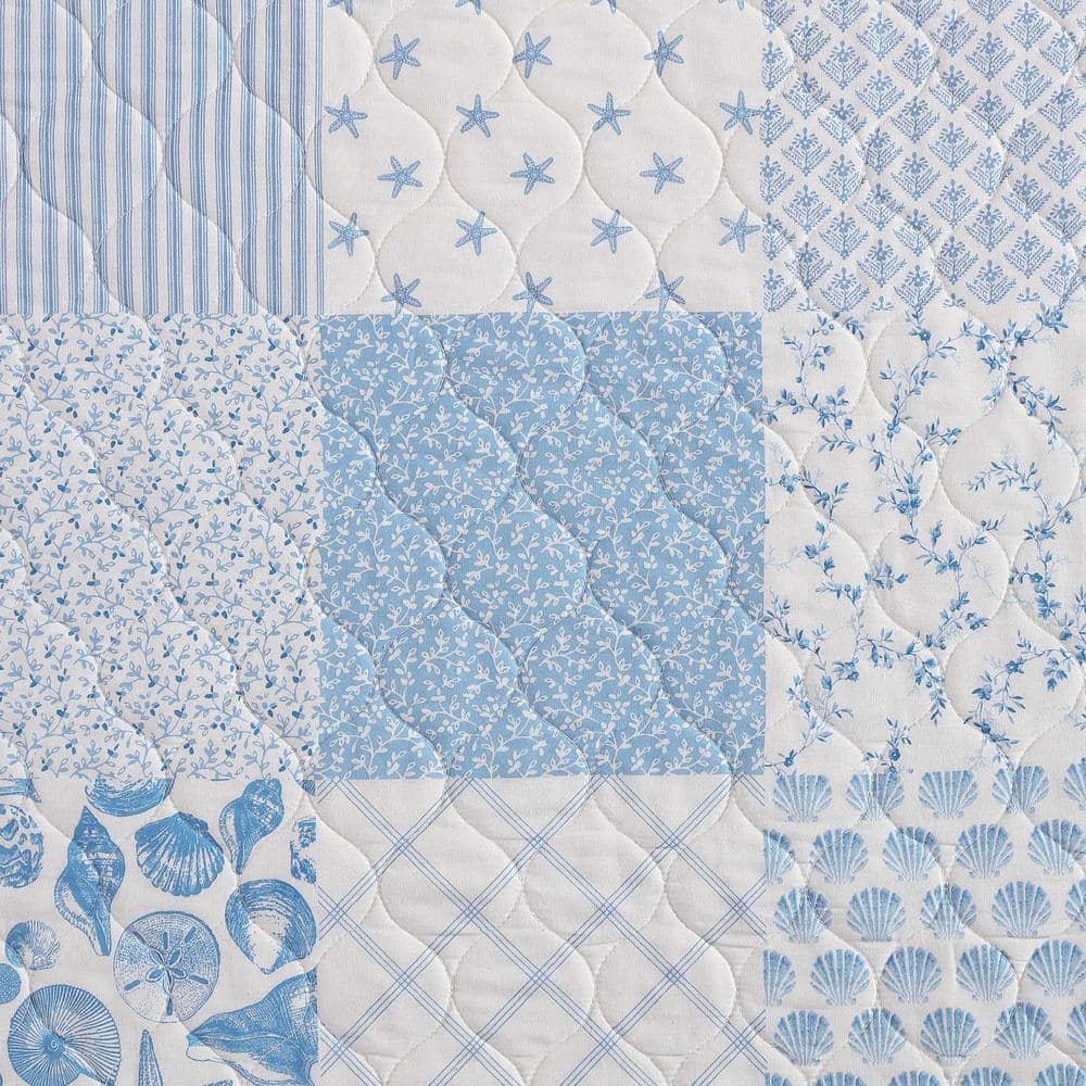 Blue Cotton Twin Reversible Quilt Set with Shams