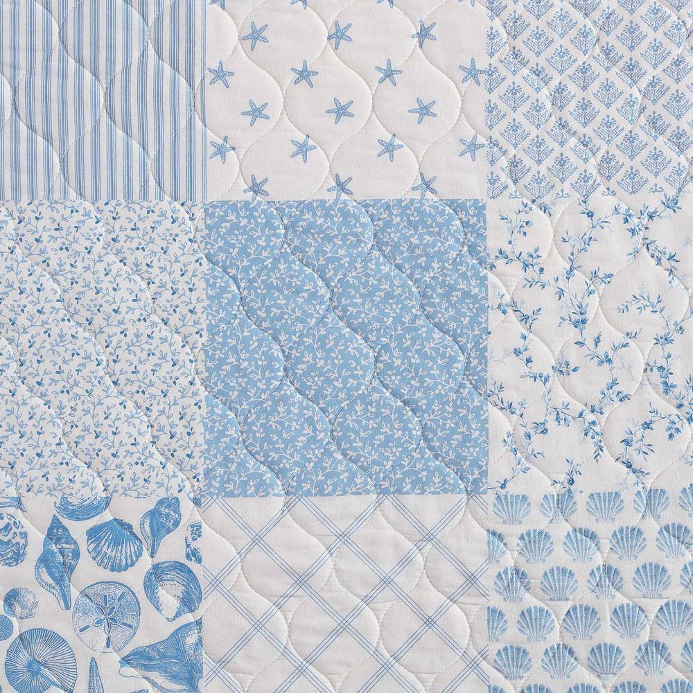 Full Blue Cotton Reversible Quilt Set with Shams