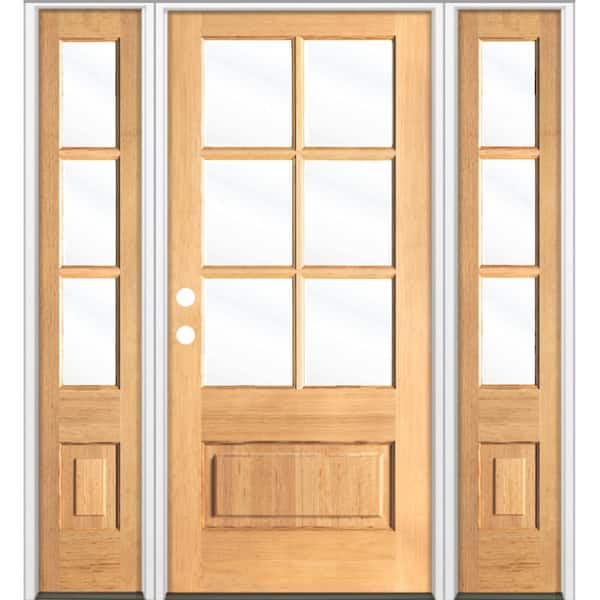 Krosswood Doors 64 in. x 80 in. Farmhouse 3/4 Lite Clear Glass Right-Hand/Inswing Clear Stain Hemlock Prehung Front Door w/DSL