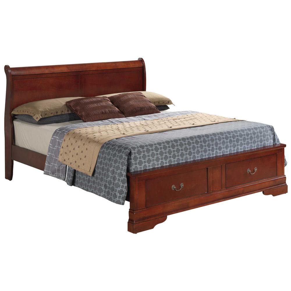 Cherry Wood Queen Platform Storage Bed with Headboard