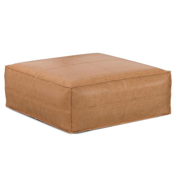 Simpli Home Brody Distressed Brown Extra Large Coffee Table Pouf