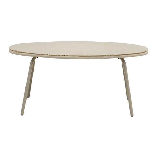 Off-White Oval PE Rattan Glass Patio Outdoor Dining Table