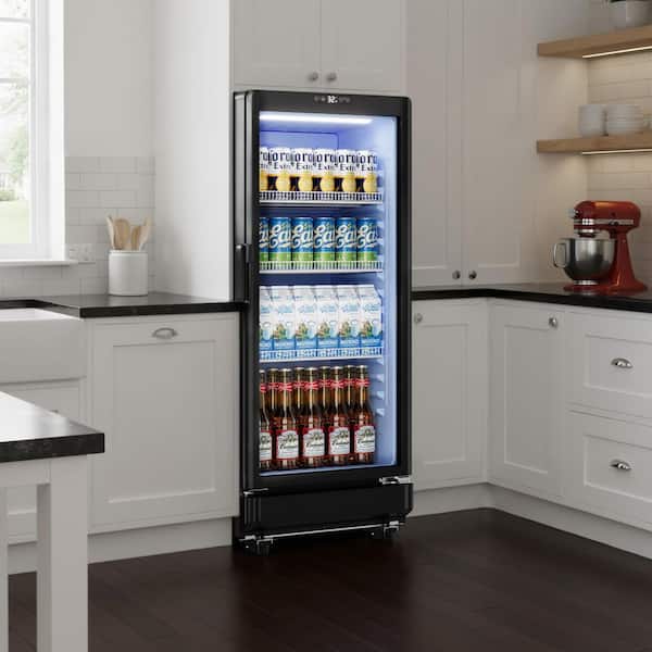 21.3 in. W Single Zone 220-Cans Freestanding/Built-in Beverage Refrigerator Cooler in Black with Interior Light