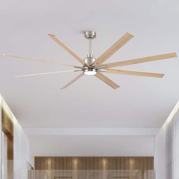 84 in. Brushed Nickel 8 Wood Blades Downrod Standard Ceiling Fan with LED Light and Remote Included