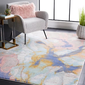 Skyler Light Blue/Grey 7 ft. x 7 ft. Abstract Distressed Square Area Rug