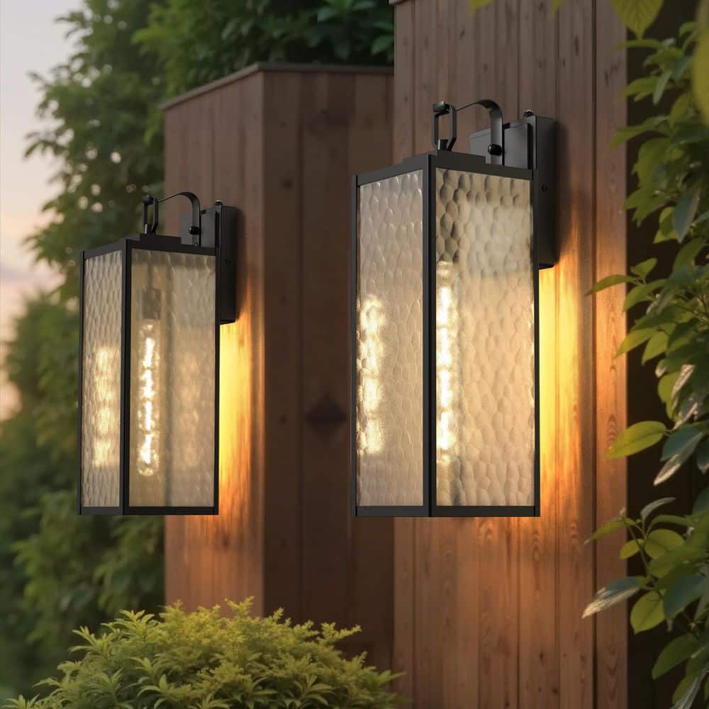 18 in. Matte Black Dusk to Dawn Outdoor Hardwired Traditional Wall Lantern Sconce with LED Bulbs Included 2-Pack price history on PriceWatchPro