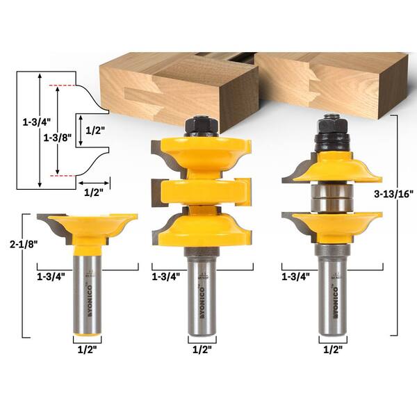 thumbnail image 2 of Yonico 18231 Classical & Beaded 2-Bit Handrail Router Bit Set – 1/2-Inch Shank – Carbide Tipped 2 of 5