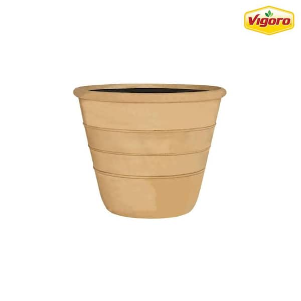 Vigoro 18 in. Sorrento Large Washed Sand Cast Stone Pot (18 in. D x 14.5 in. H)