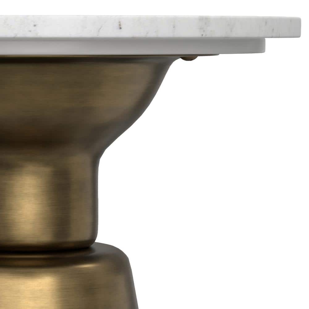Leyla 16" Antique Brass Metal Side Table with White Marble Top