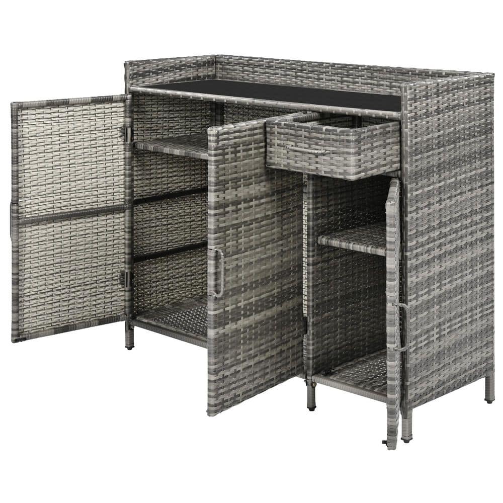 48 in. W x 16 in. D x 40 in. H Wicker Gray Outdoor Storage Cabinet with Tem