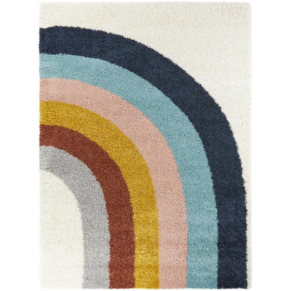 BALTA Amelia White 4 ft. x 6 ft. Rainbow Shag Area Rug