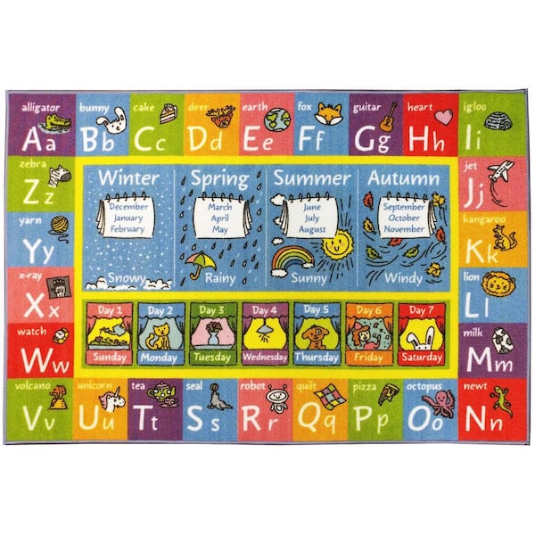 Multi-Color Kids Children Bedroom ABC Alphabet Seasons Months Days Educational Learning 3 ft. x 5 ft. Area Rug