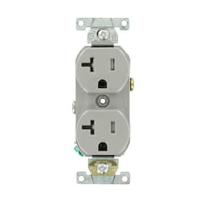 20 Amp Commercial Grade Tamper Resistant Side Wired Self Grounding Duplex Outlet, Gray