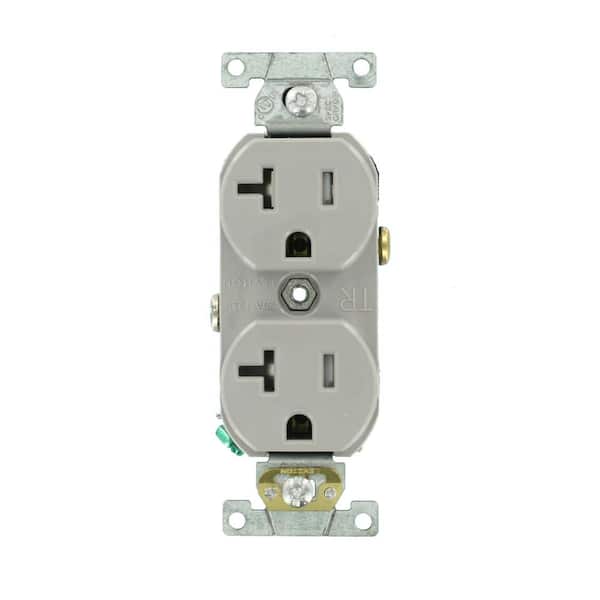 Leviton 20 Amp Commercial Grade Tamper Resistant Side Wired Self Grounding Duplex Outlet, Gray