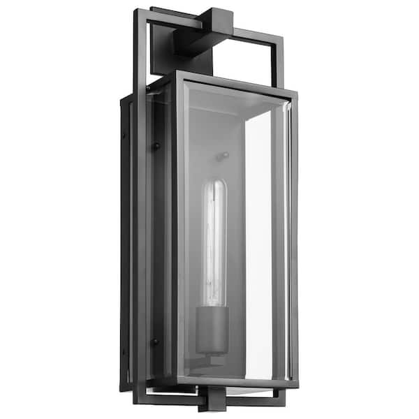 SATCO Exhibit Matte Black Outdoor Hardwired Wall Lantern Sconce with No Bulbs Included