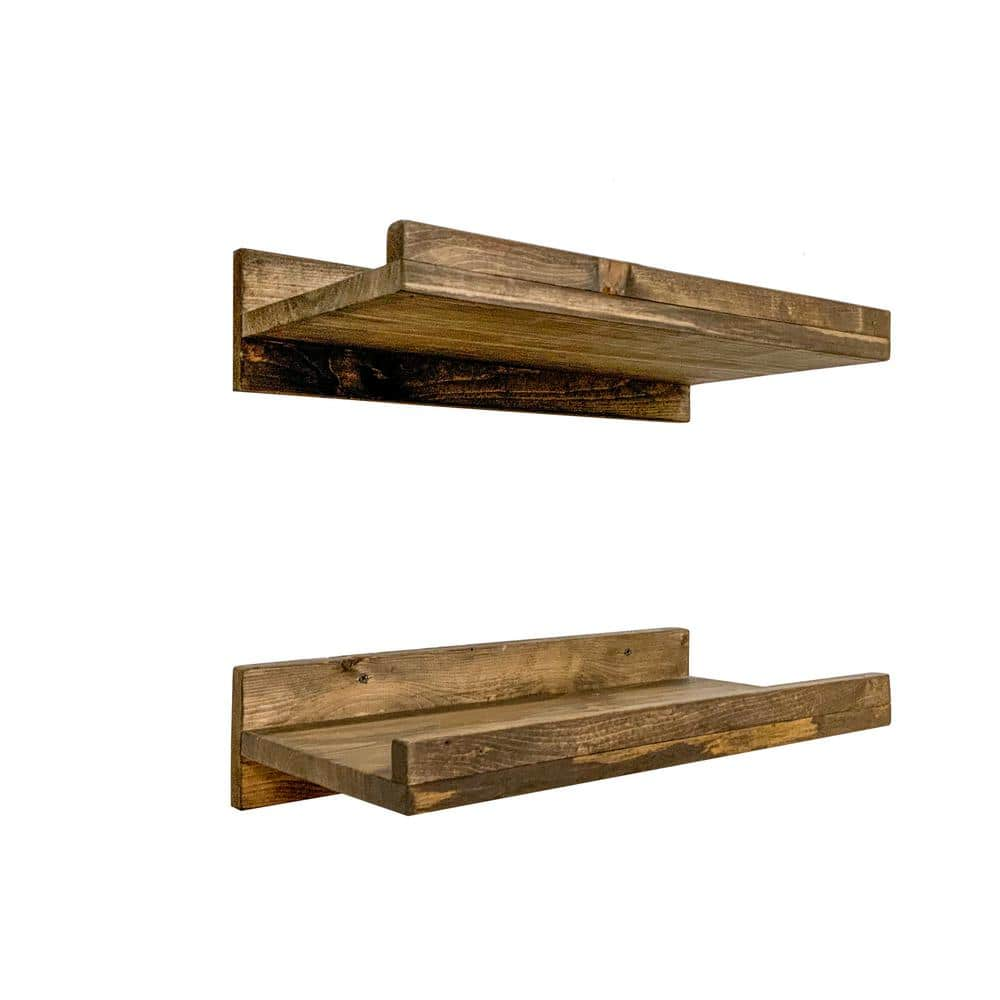 MyGift Rustic Wood Wall Mounted Organizer Shelves w/2 Hooks, 2-Tier Storage Rack