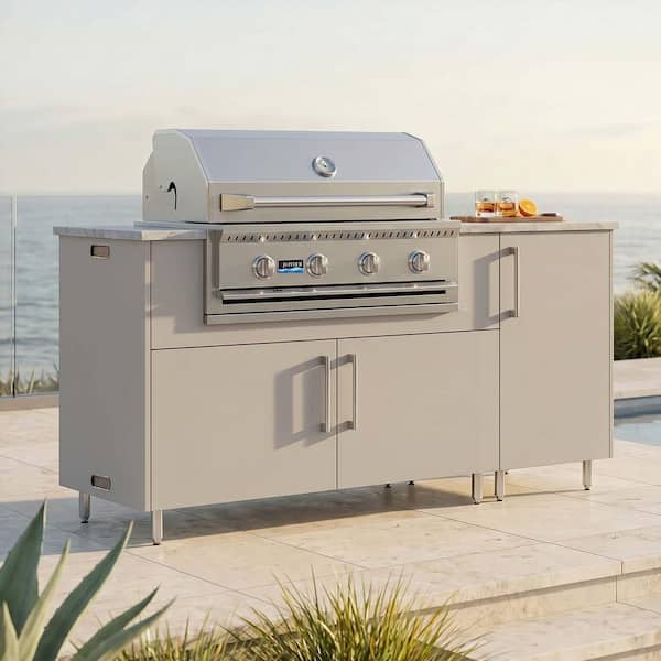 Daybreak 68.5 in. W 4-Burner Propane Grill Island in Miami Shoreline Gray with Propane Cabinet