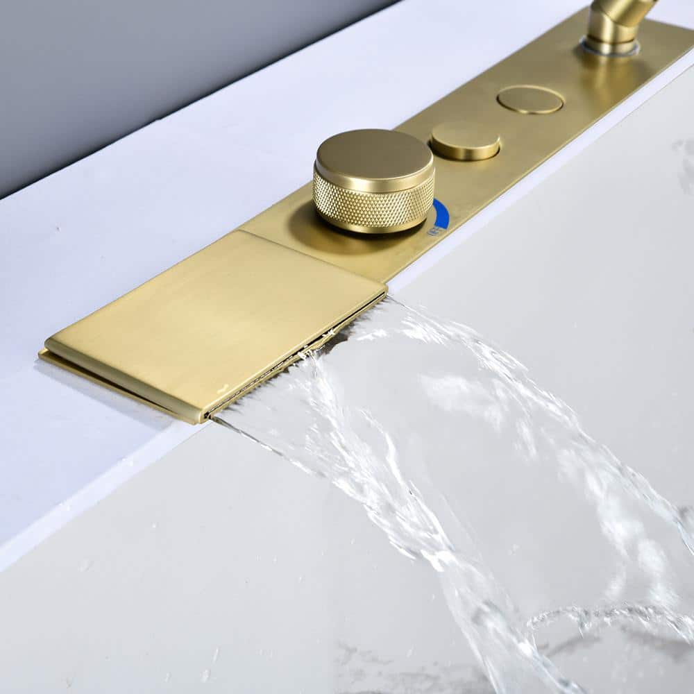 Brushed Gold Single Handle Waterfall Tub Faucet with Hand Shower