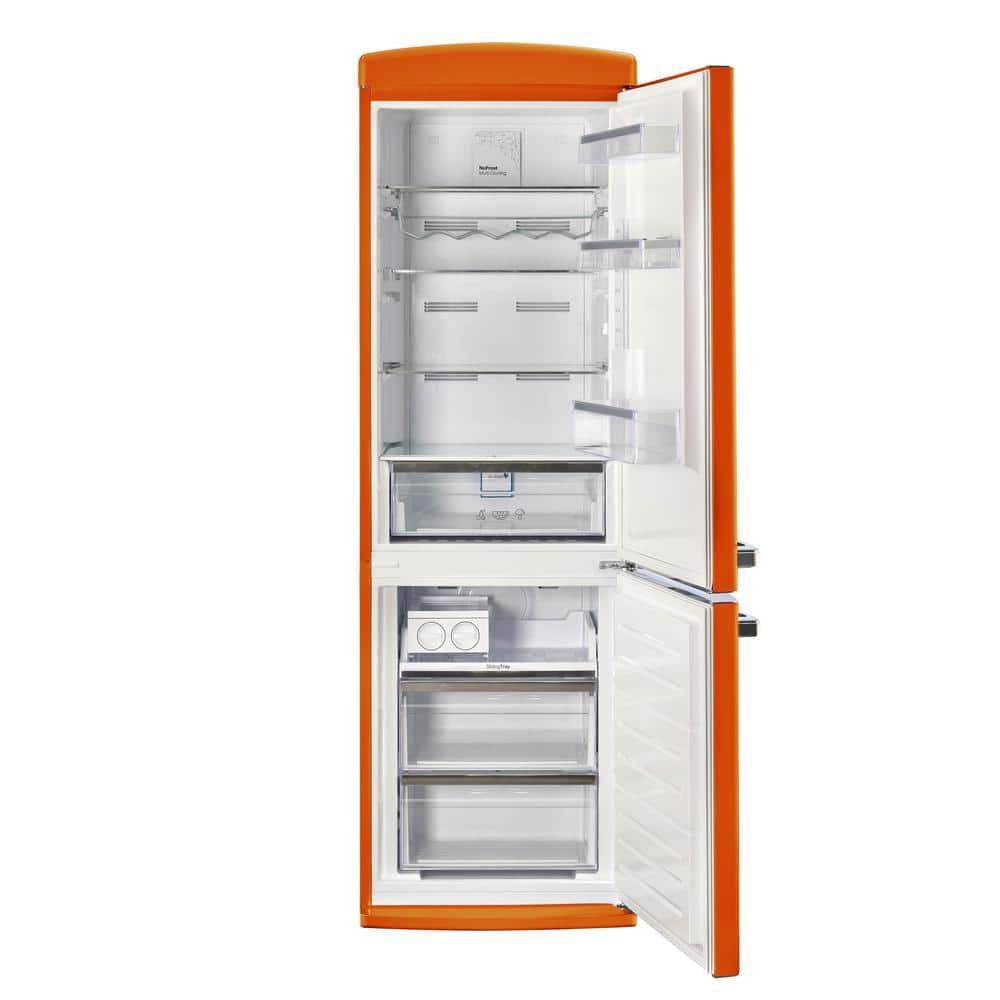 Creamsicle Orange Retro Bottom Freezer Refrigerator with Chrome Handles